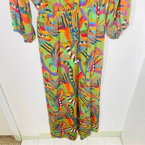 NEW Farm Rio Wide Leg Jumpsuit Anthropologie Tropical Print Linen Blend - Picture 10 of 14